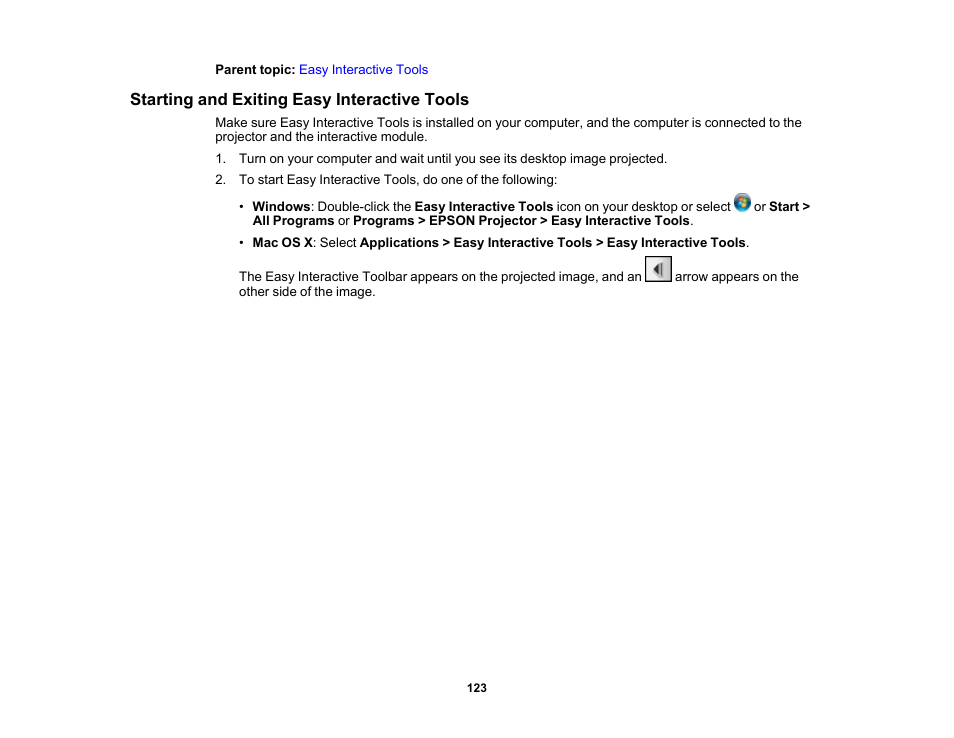 Starting and exiting easy interactive tools | Epson 485Wi User Manual | Page 123 / 259