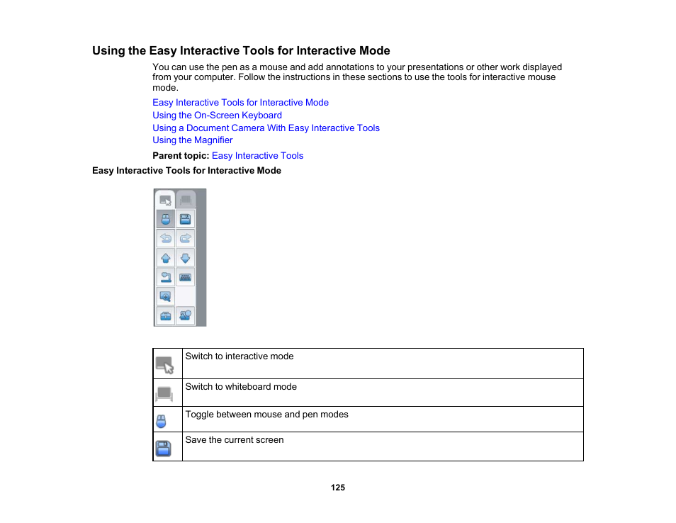 Easy interactive tools for interactive mode | Epson 485Wi User Manual | Page 125 / 259