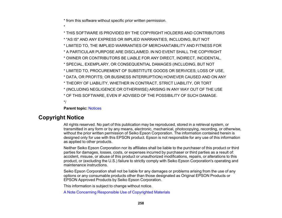 Copyright notice | Epson 485Wi User Manual | Page 258 / 259