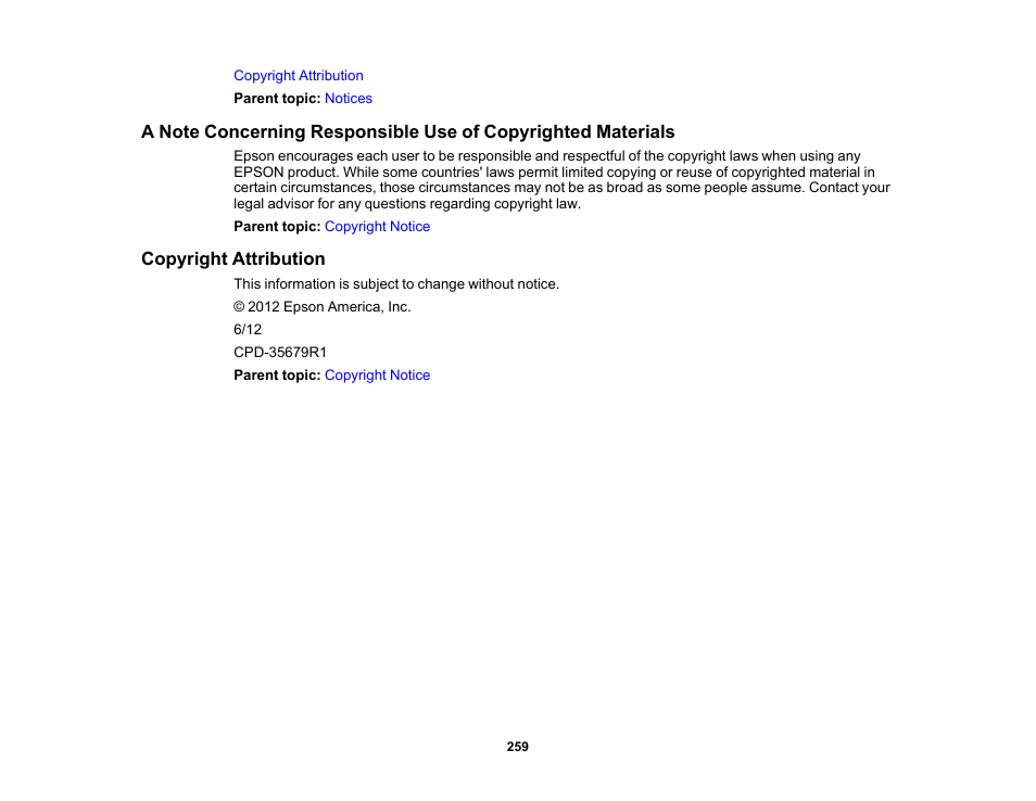 Copyright attribution | Epson 485Wi User Manual | Page 259 / 259