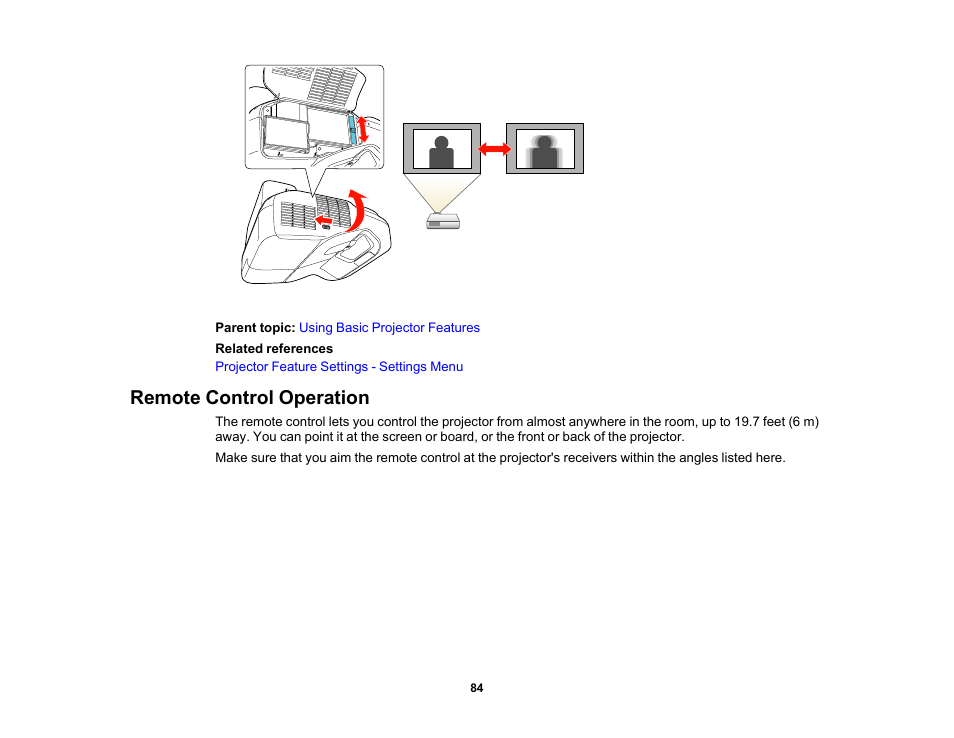 Remote control operation | Epson 485Wi User Manual | Page 84 / 259