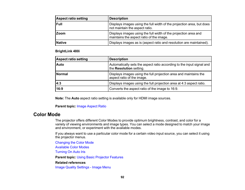 Color mode | Epson 485Wi User Manual | Page 92 / 259