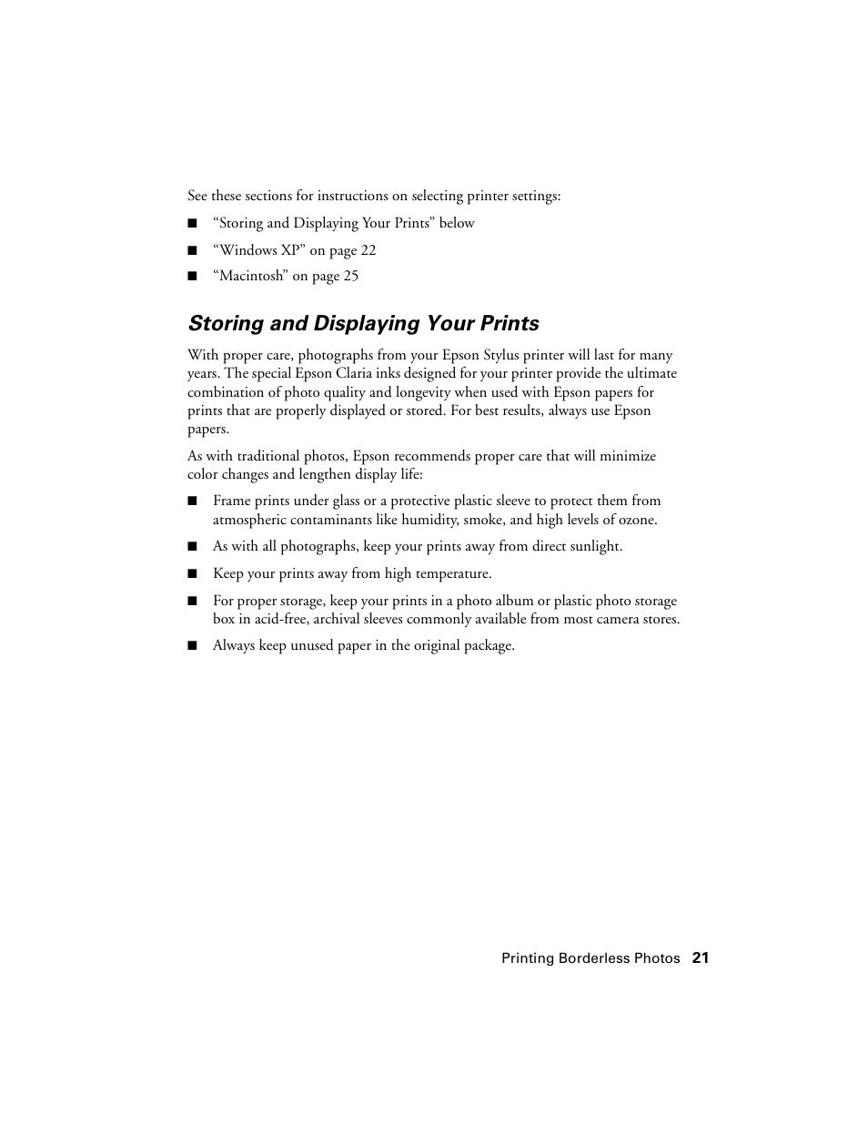 Storing and displaying your prints | Epson Ultra Hi-Definition Photo Printer R260 User Manual | Page 21 / 82