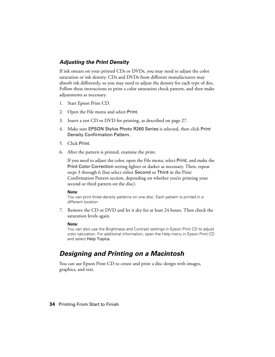 Designing and printing on a macintosh | Epson Ultra Hi-Definition Photo Printer R260 User Manual | Page 34 / 82