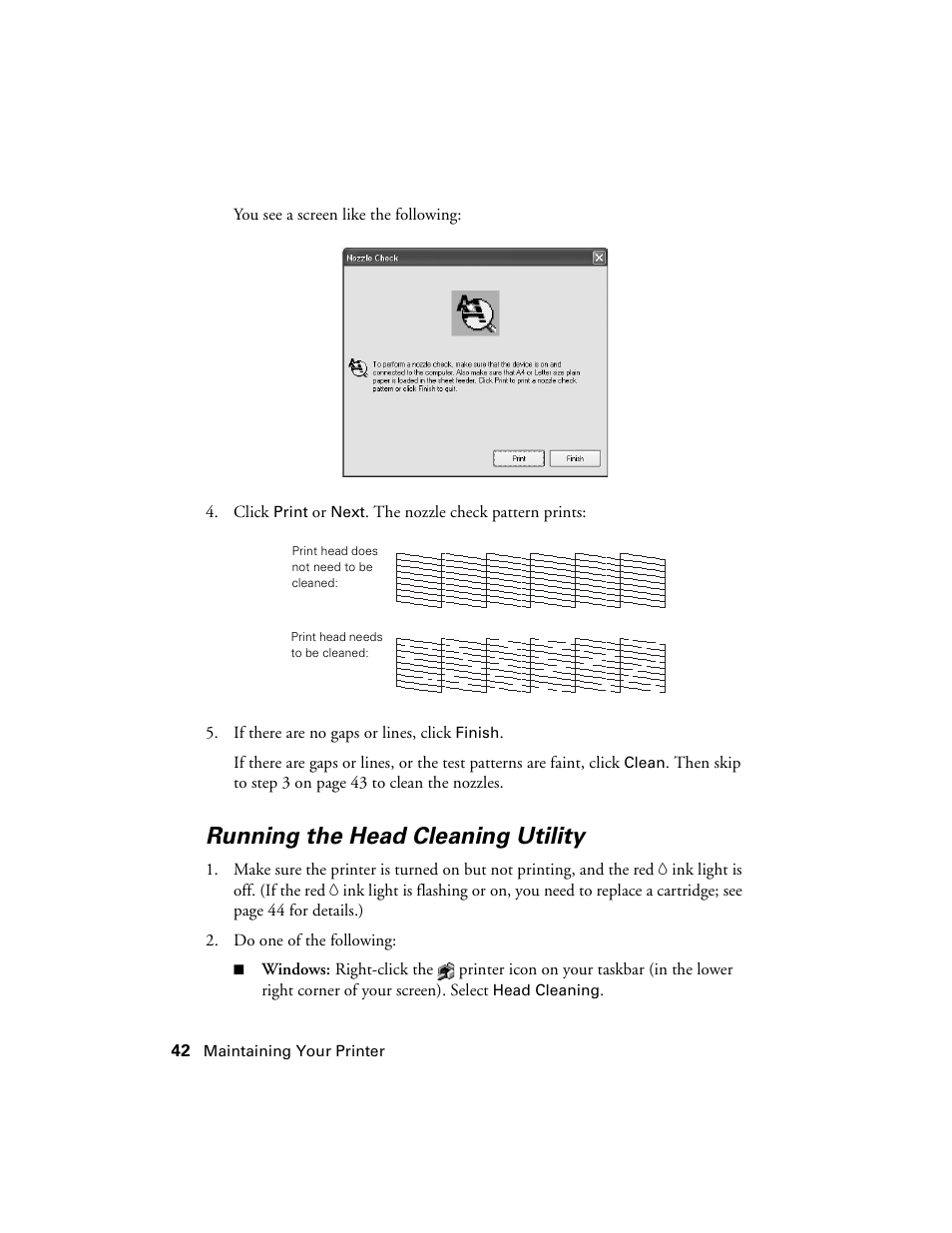 Running the head cleaning utility | Epson Ultra Hi-Definition Photo Printer R260 User Manual | Page 42 / 82