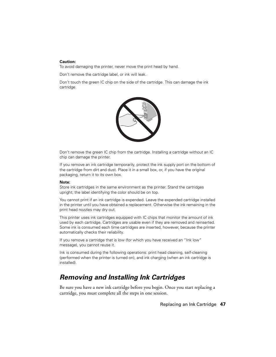 Removing and installing ink cartridges | Epson Ultra Hi-Definition Photo Printer R260 User Manual | Page 47 / 82
