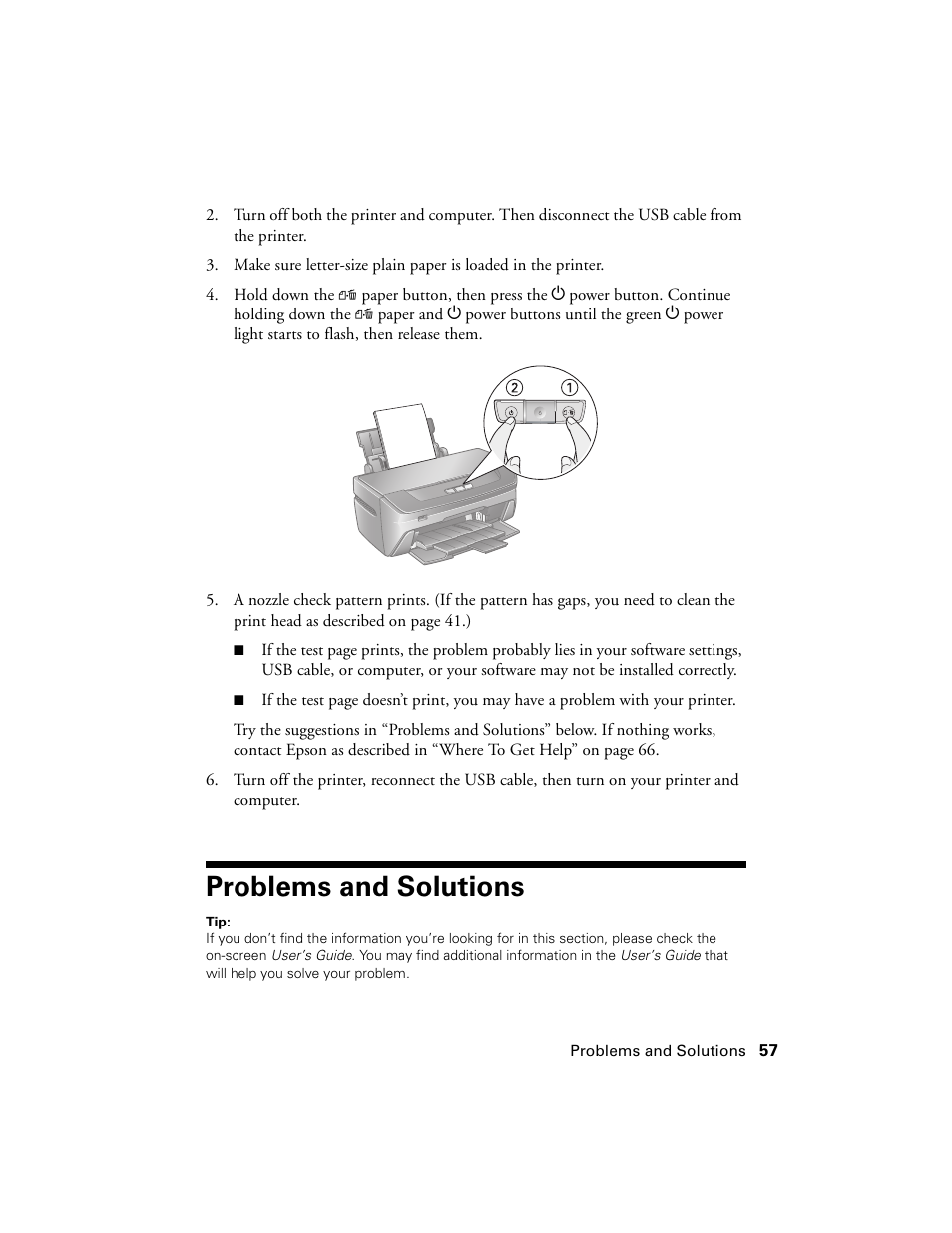 Problems and solutions | Epson Ultra Hi-Definition Photo Printer R260 User Manual | Page 57 / 82