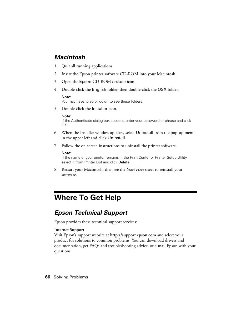 Macintosh, Where to get help, Epson technical support | Epson Ultra Hi-Definition Photo Printer R260 User Manual | Page 66 / 82