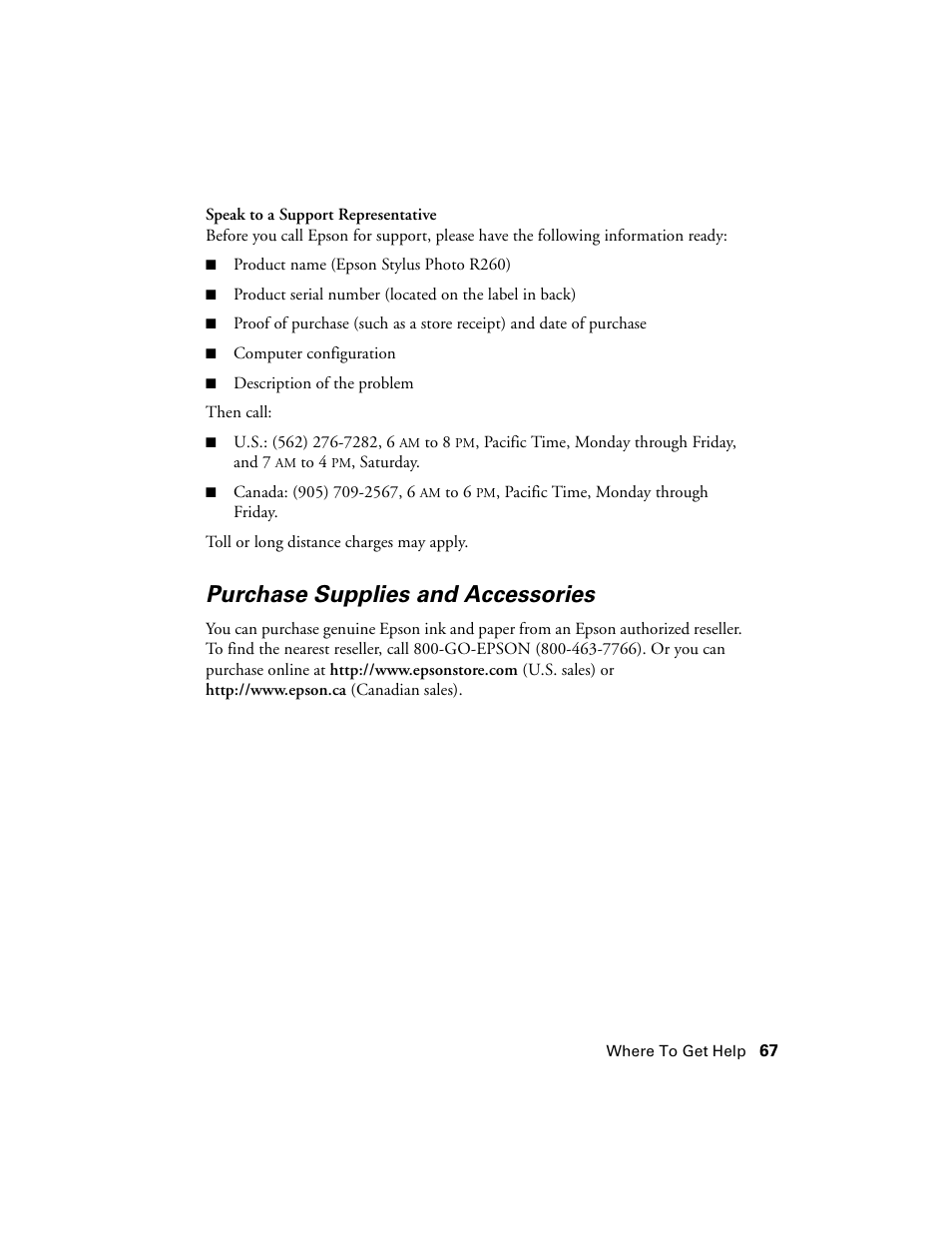 Purchase supplies and accessories | Epson Ultra Hi-Definition Photo Printer R260 User Manual | Page 67 / 82