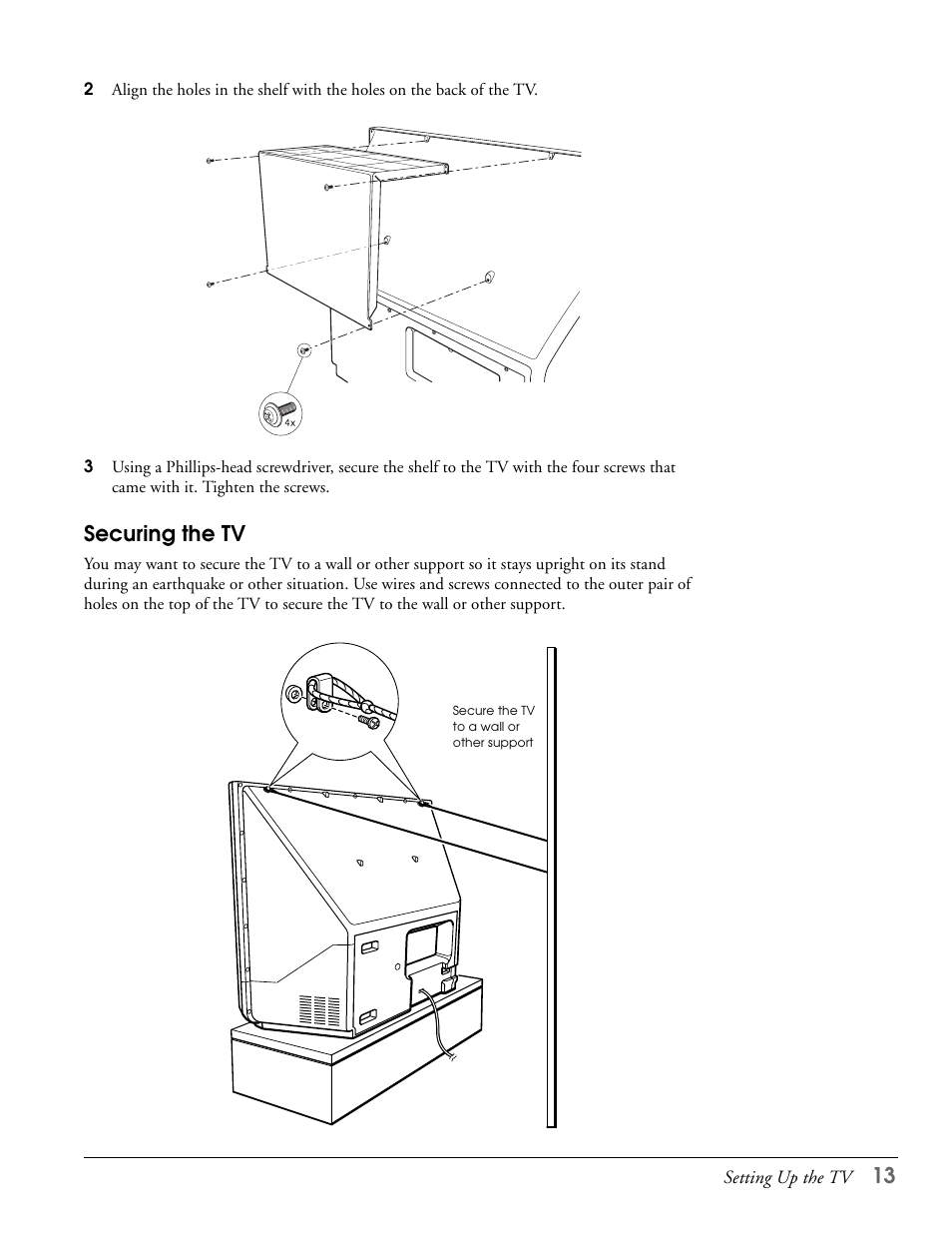 Securing the tv | Epson LS57P1 User Manual | Page 13 / 138
