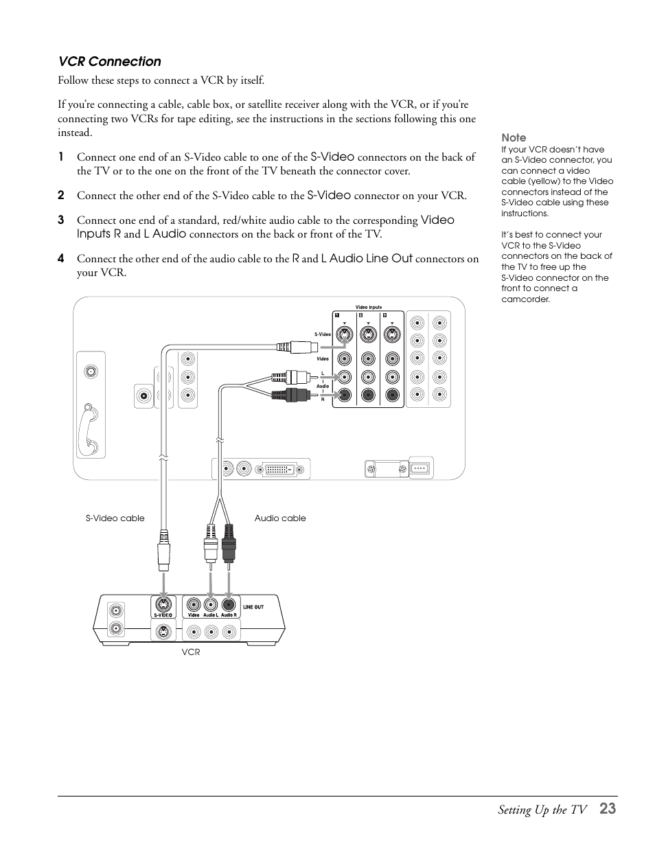 Vcr connection | Epson LS57P1 User Manual | Page 23 / 138