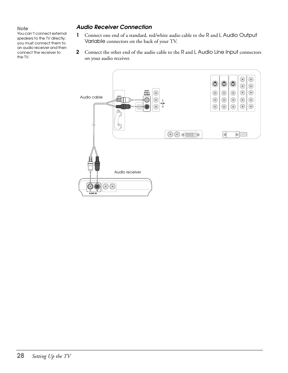 Audio receiver connection | Epson LS57P1 User Manual | Page 28 / 138