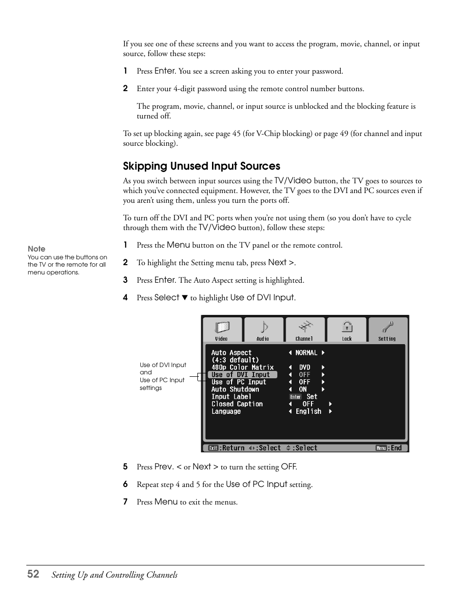 Skipping unused input sources | Epson LS57P1 User Manual | Page 52 / 138
