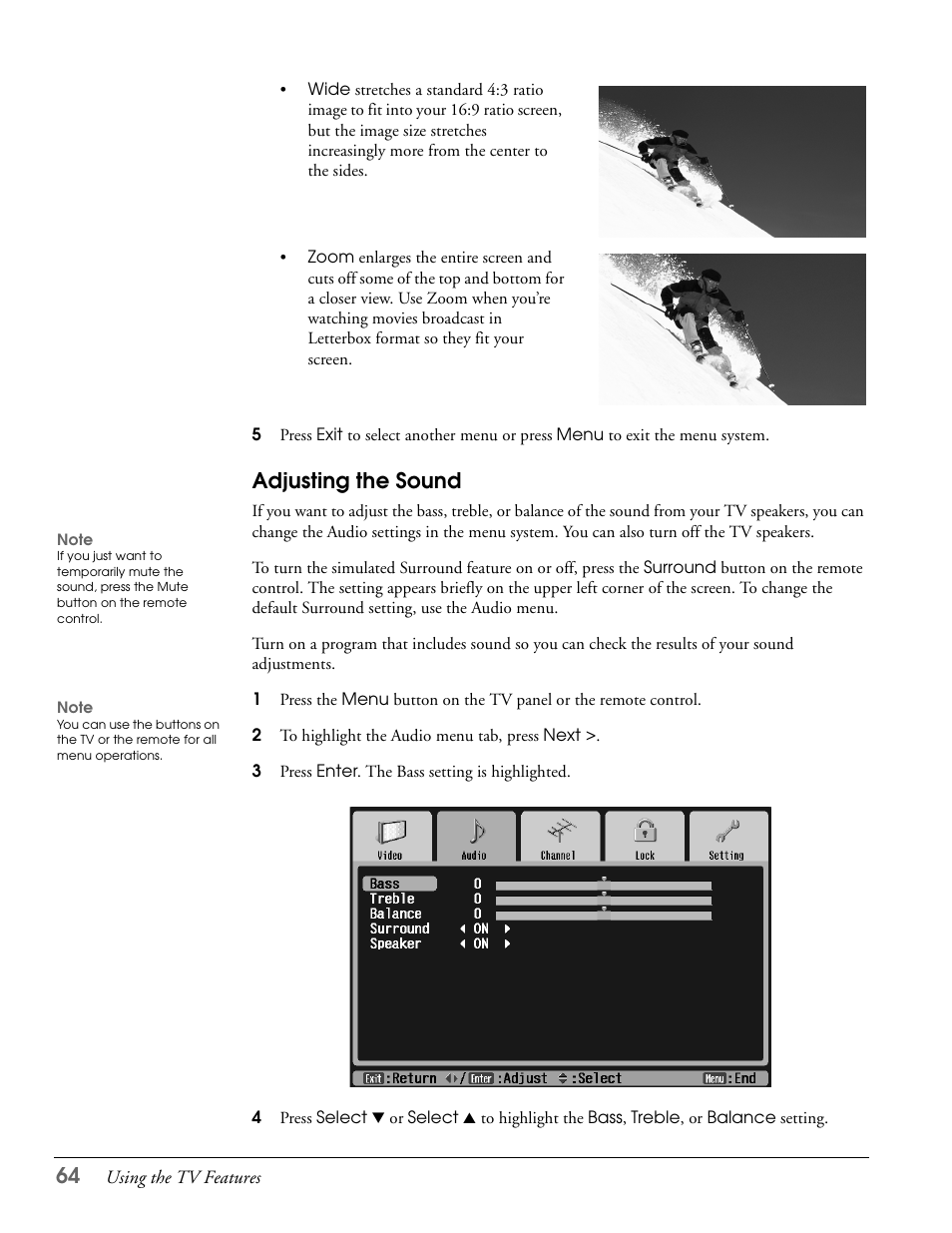 Adjusting the sound | Epson LS57P1 User Manual | Page 64 / 138