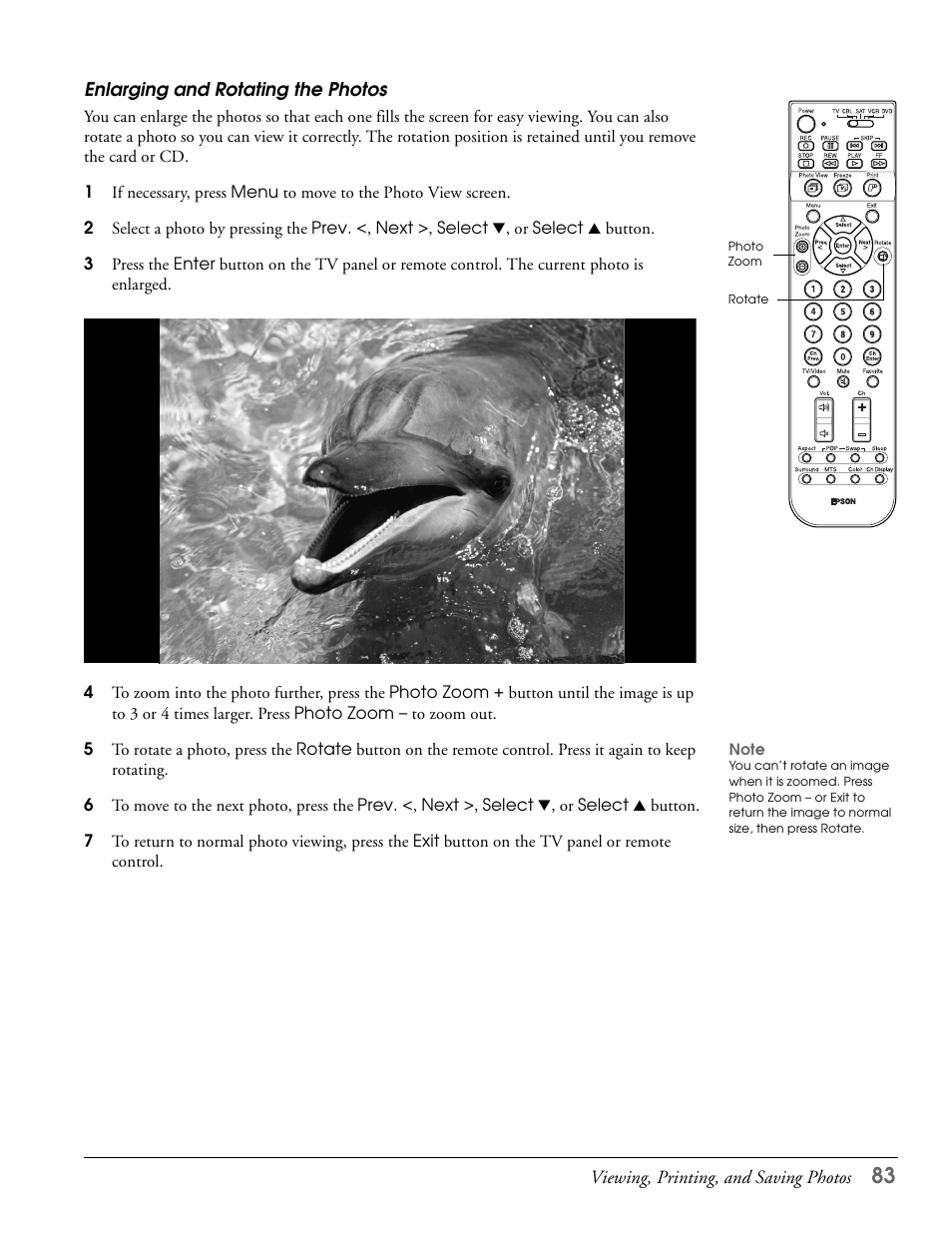 Enlarging and rotating the photos | Epson LS57P1 User Manual | Page 83 / 138