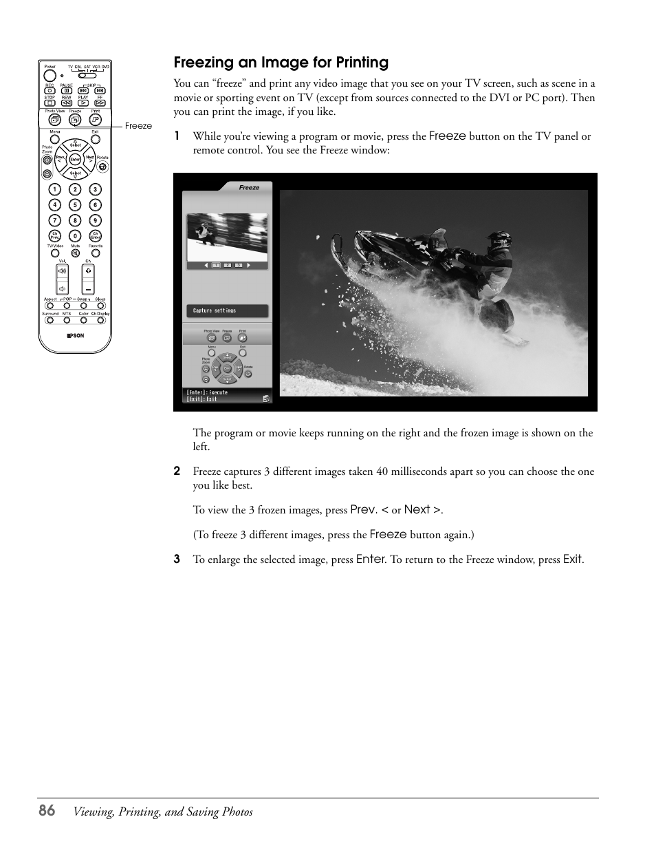 Freezing an image for printing | Epson LS57P1 User Manual | Page 86 / 138