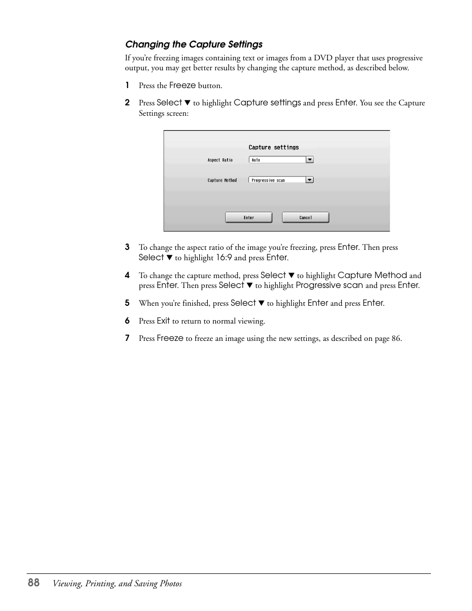 Changing the capture settings | Epson LS57P1 User Manual | Page 88 / 138
