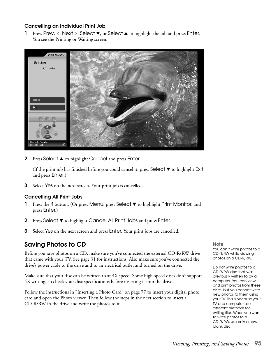Saving photos to cd | Epson LS57P1 User Manual | Page 95 / 138