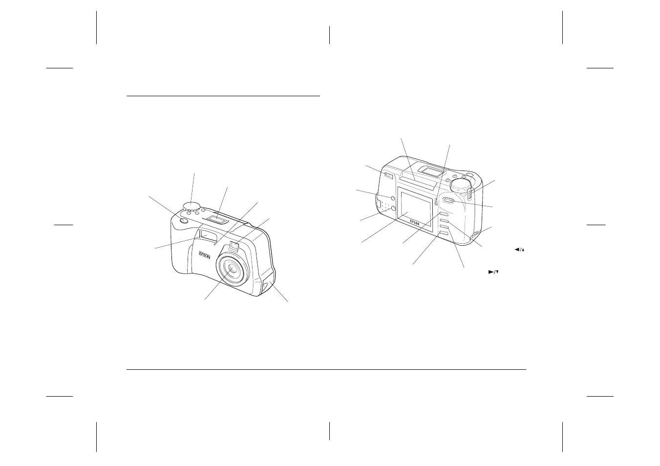 Camera parts, Front view, Back view | Epson PhotoPC 750Z User Manual | Page 16 / 121