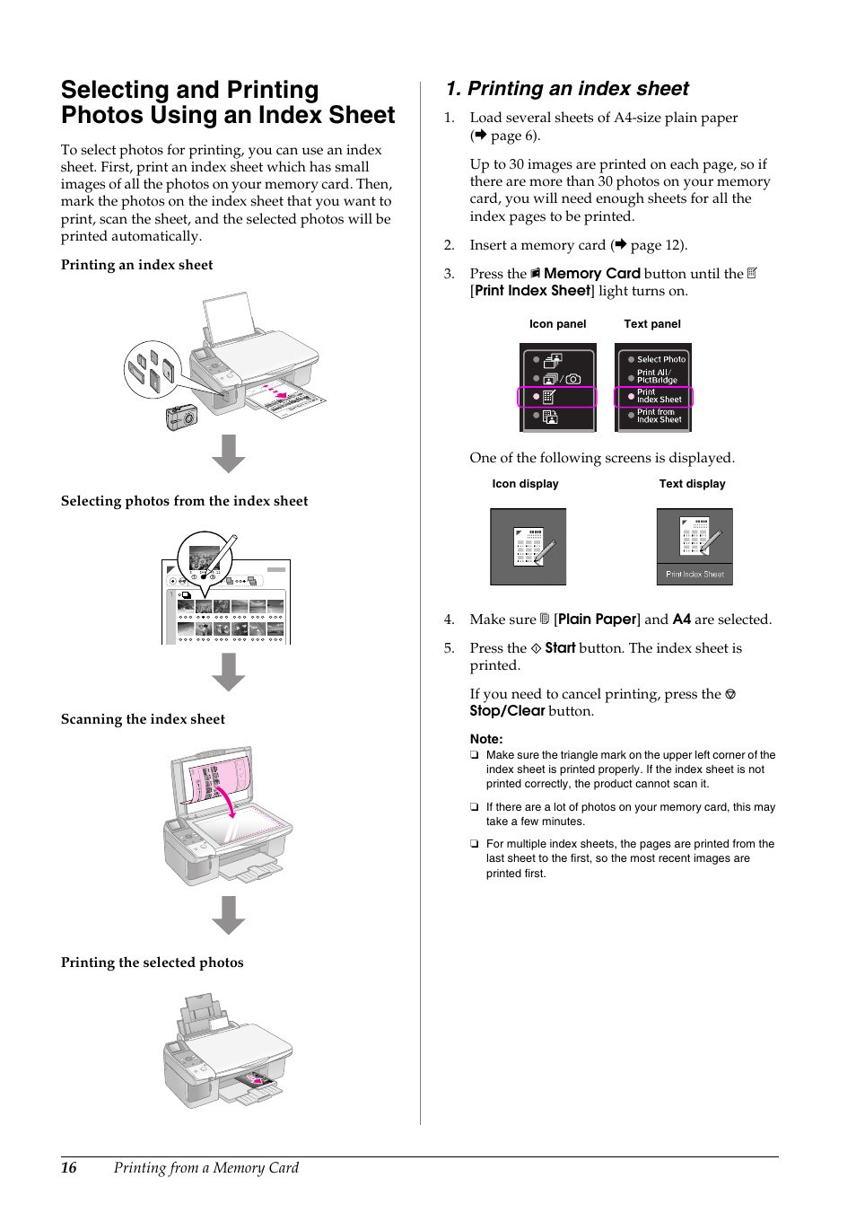 Selecting and printing photos using an index sheet, Printing an index sheet | Epson STYLUS DX6000 User Manual | Page 18 / 36