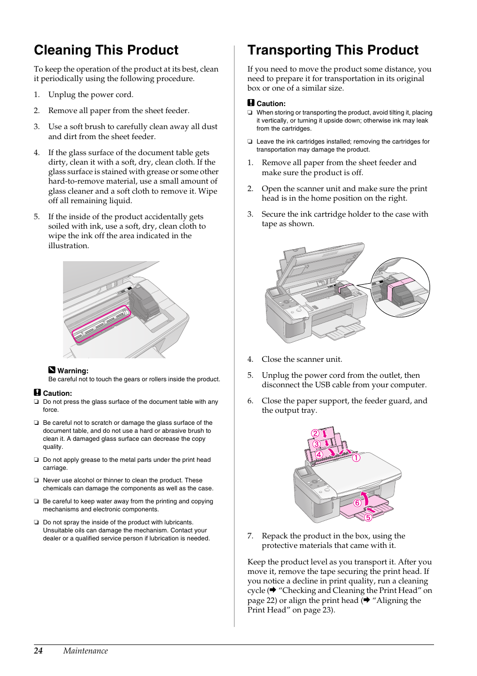 Cleaning this product, Transporting this product, Cleaning this product transporting this product | Epson STYLUS DX6000 User Manual | Page 26 / 36