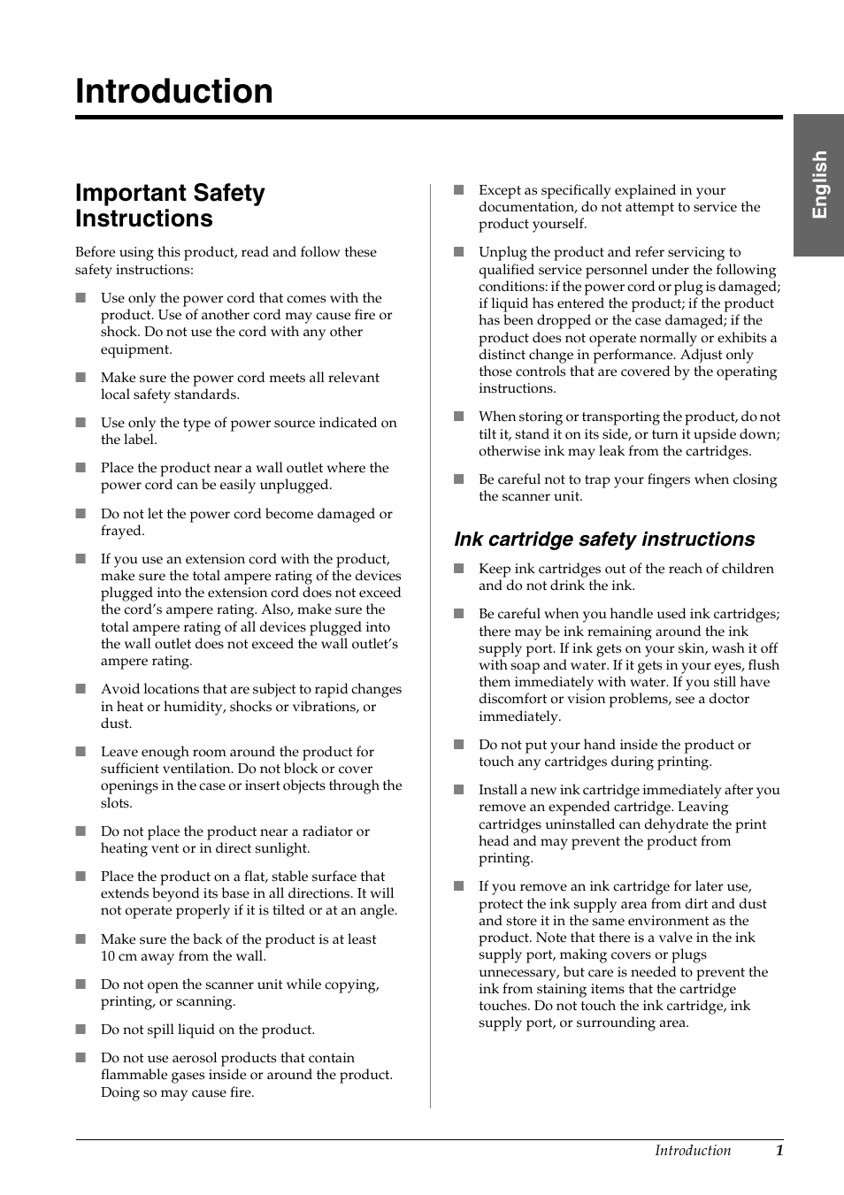 Introduction, Important safety instructions, Ink cartridge safety instructions | En g lis h | Epson STYLUS DX6000 User Manual | Page 3 / 36