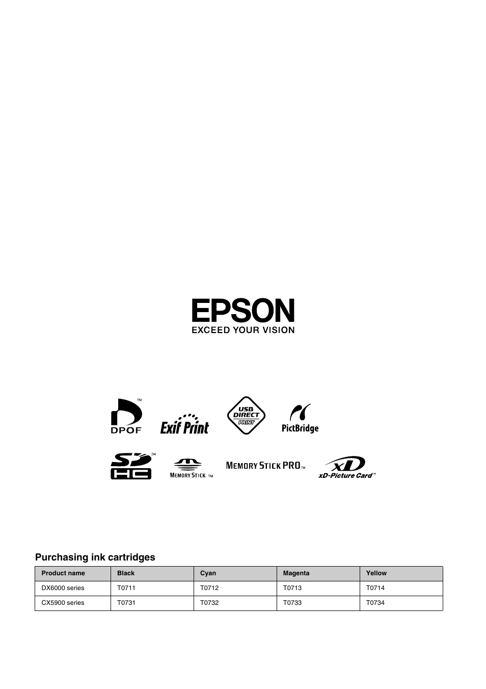 Purchasing ink cartridges | Epson STYLUS DX6000 User Manual | Page 36 / 36