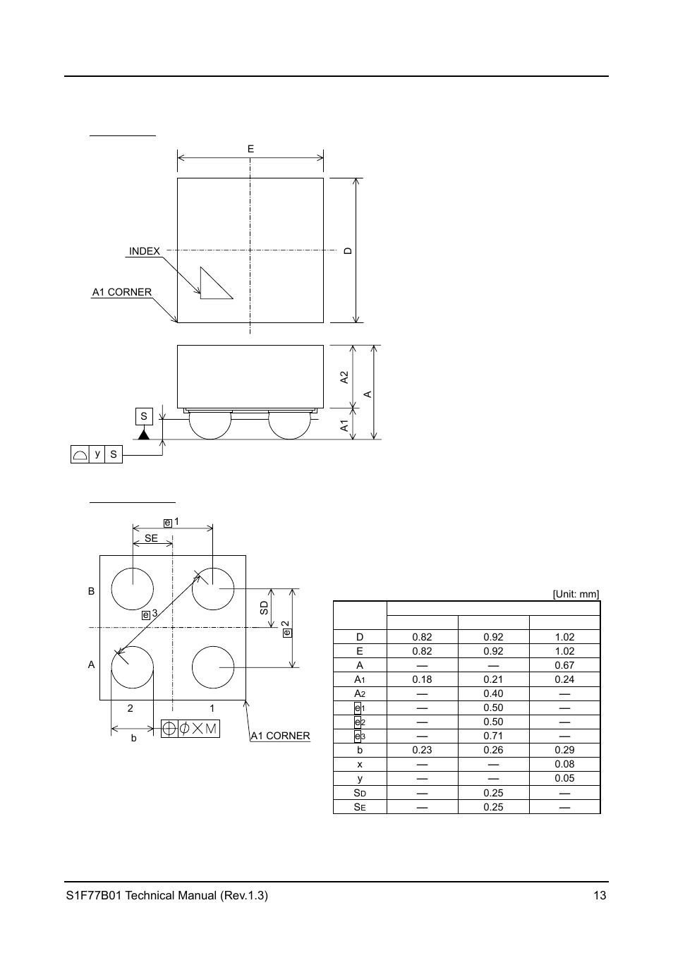 Dimensions, Top view, Bottom view | Epson S1F77B01 User Manual | Page 17 / 20