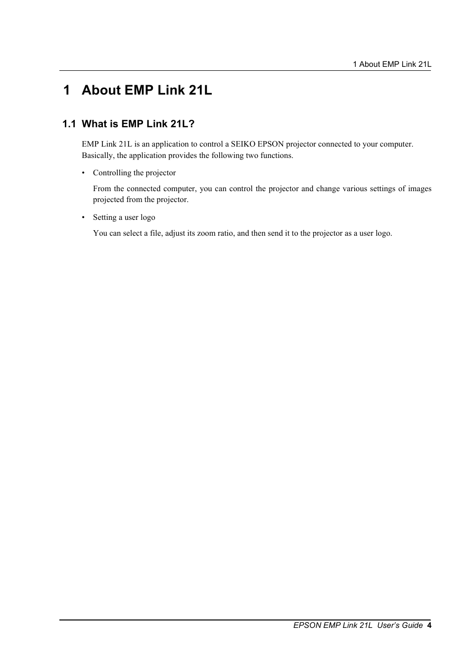 1 about emp link 21l, 1 what is emp link 21l | Epson 21L User Manual | Page 4 / 21