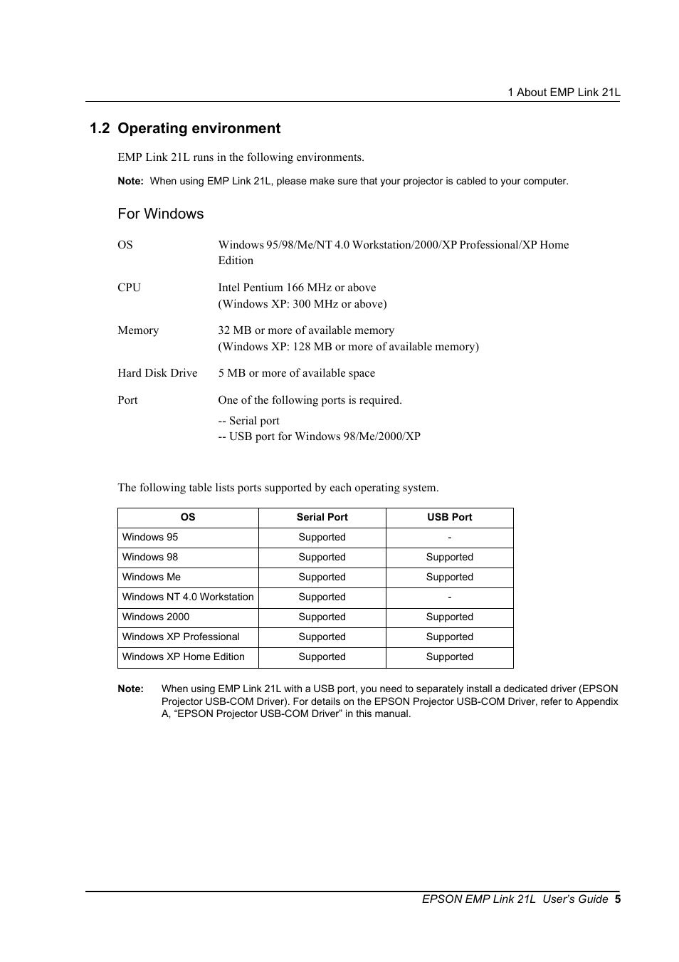 2 operating environment, For windows | Epson 21L User Manual | Page 5 / 21