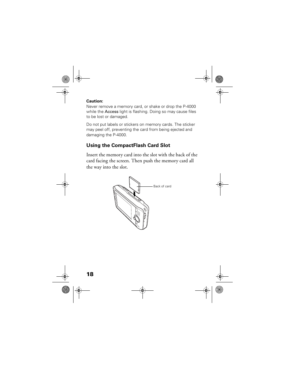 Using the compactflash card slot | Epson Multimedia Storage Viewer P-4000 User Manual | Page 18 / 70