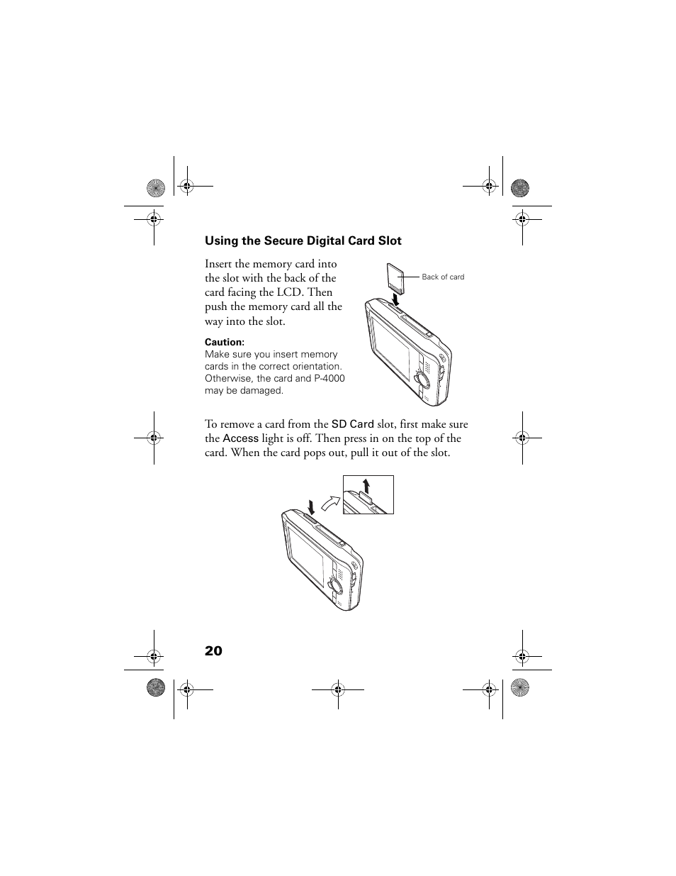 Using the secure digital card slot | Epson Multimedia Storage Viewer P-4000 User Manual | Page 20 / 70
