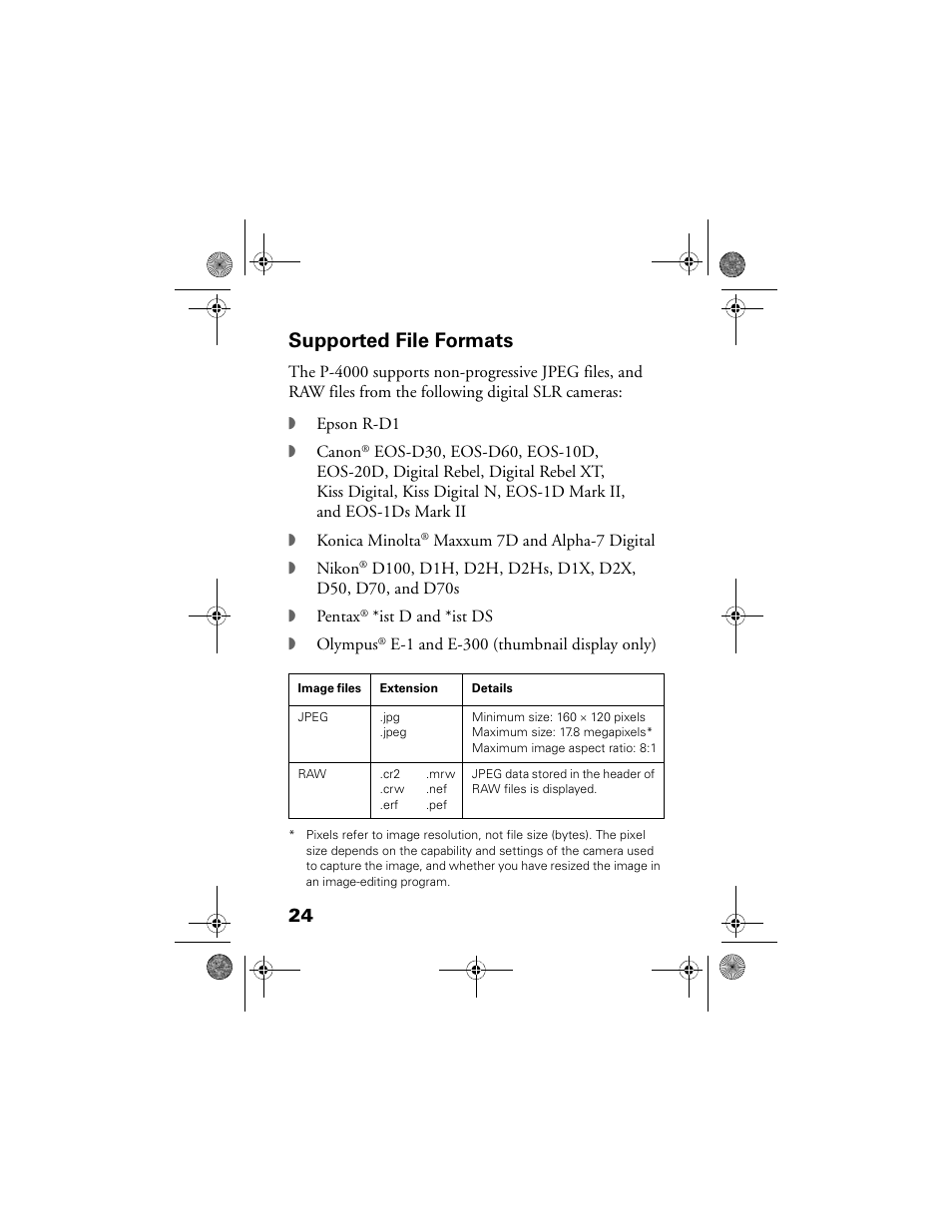 Supported file formats | Epson Multimedia Storage Viewer P-4000 User Manual | Page 24 / 70