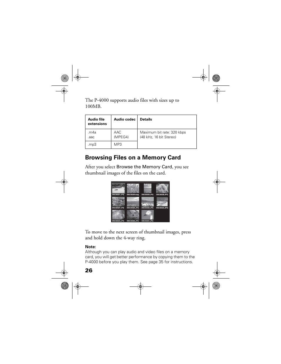 Browsing files on a memory card | Epson Multimedia Storage Viewer P-4000 User Manual | Page 26 / 70