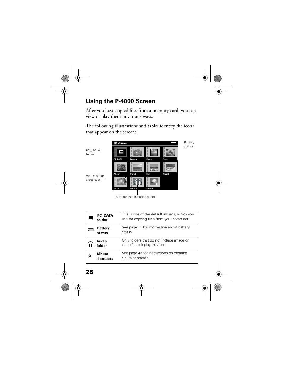 Using the p-4000 screen | Epson Multimedia Storage Viewer P-4000 User Manual | Page 28 / 70