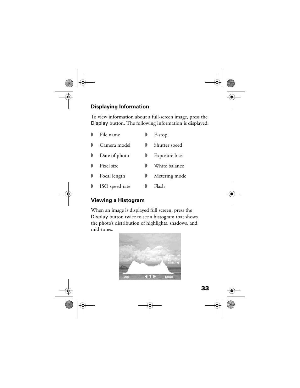 Displaying information, Viewing a histogram | Epson Multimedia Storage Viewer P-4000 User Manual | Page 33 / 70