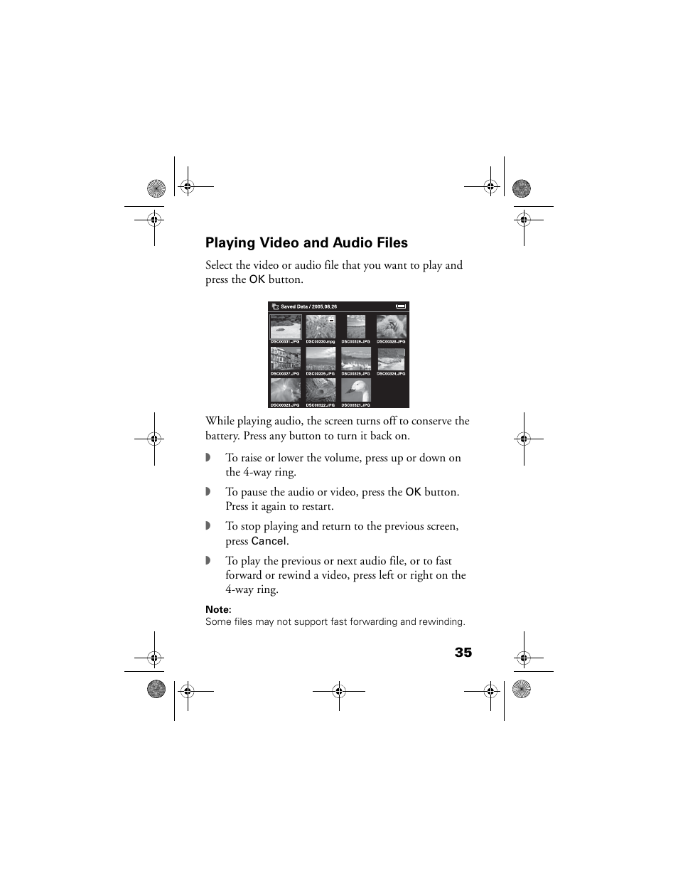 Playing video and audio files | Epson Multimedia Storage Viewer P-4000 User Manual | Page 35 / 70