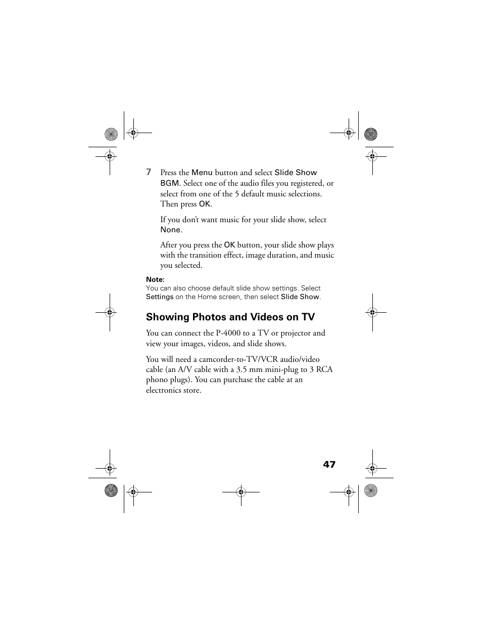 Showing photos and videos on tv | Epson Multimedia Storage Viewer P-4000 User Manual | Page 47 / 70