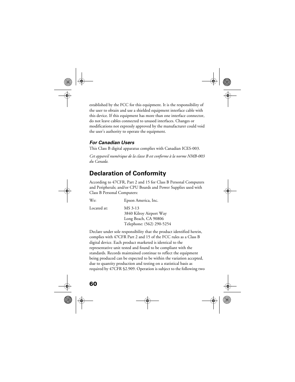 Declaration of conformity | Epson Multimedia Storage Viewer P-4000 User Manual | Page 60 / 70