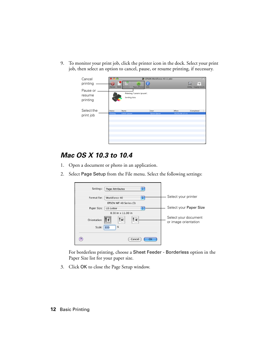 Mac os x 10.3 to 10.4 | Epson WorkForce 40 Series User Manual | Page 12 / 36