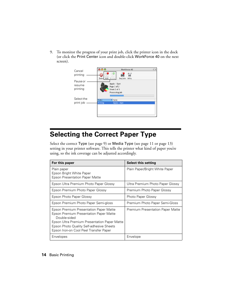 Selecting the correct paper type | Epson WorkForce 40 Series User Manual | Page 14 / 36