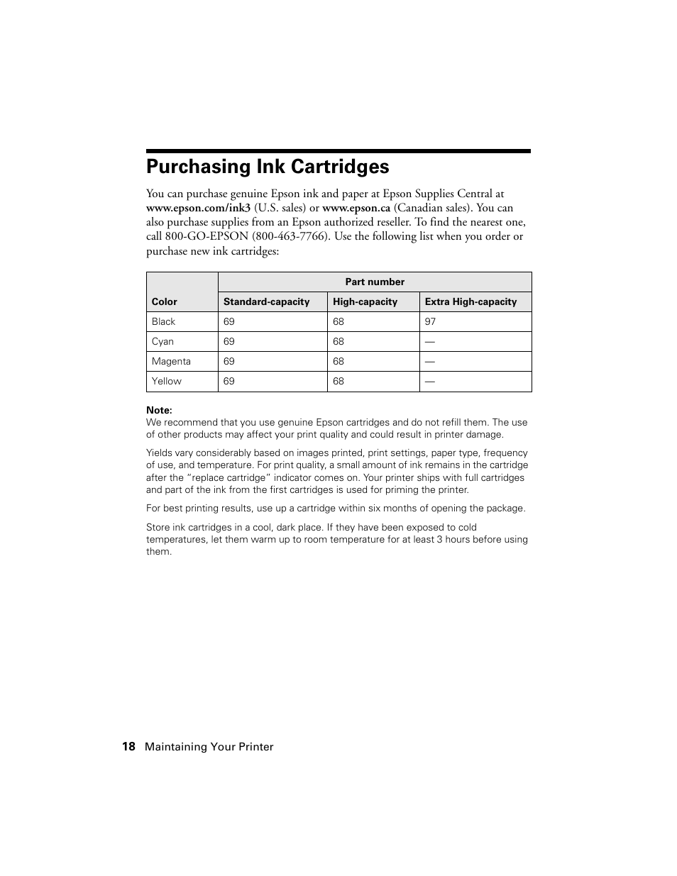 Purchasing ink cartridges | Epson WorkForce 40 Series User Manual | Page 18 / 36