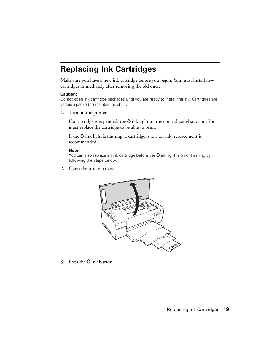 Replacing ink cartridges | Epson WorkForce 40 Series User Manual | Page 19 / 36