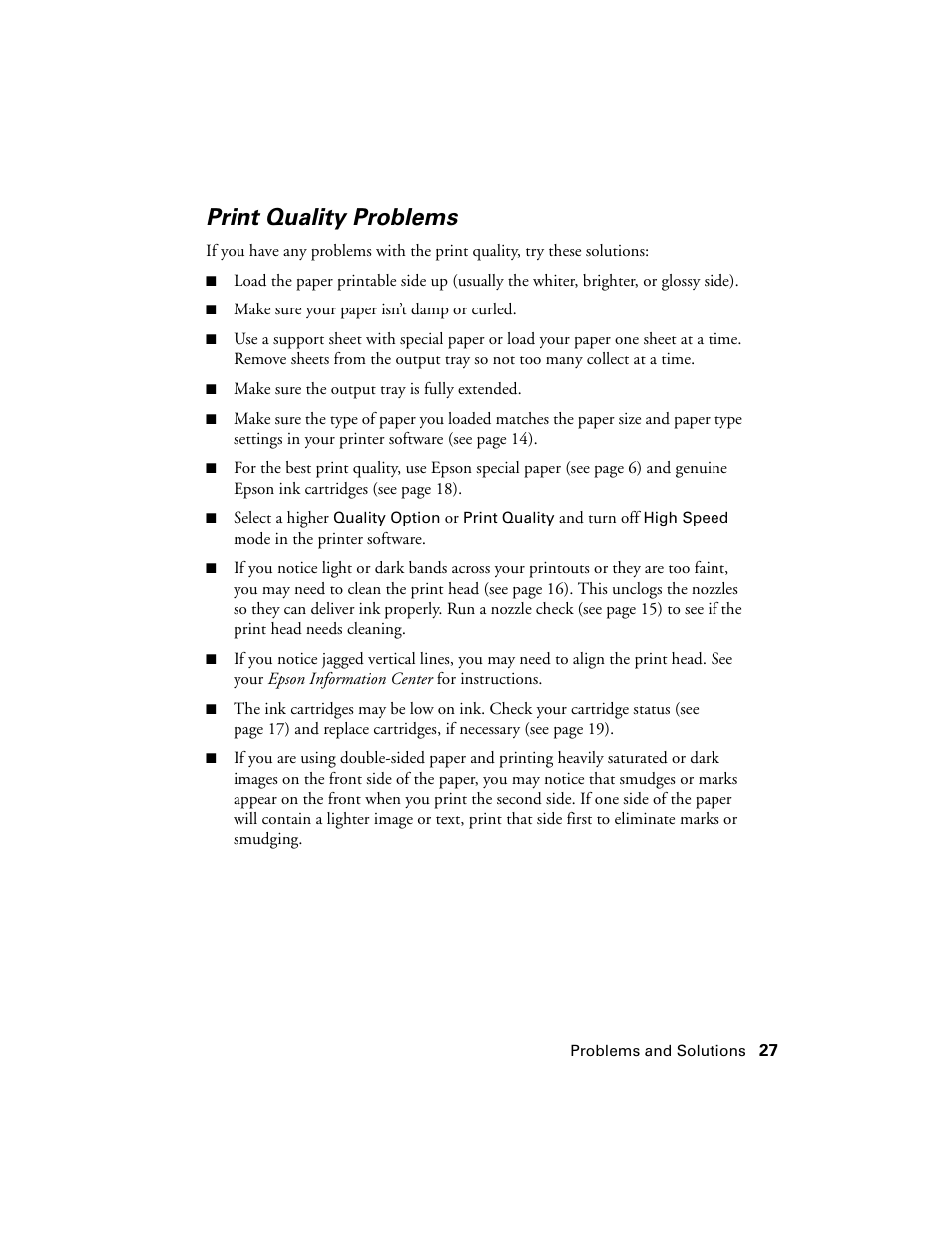 Print quality problems | Epson WorkForce 40 Series User Manual | Page 27 / 36