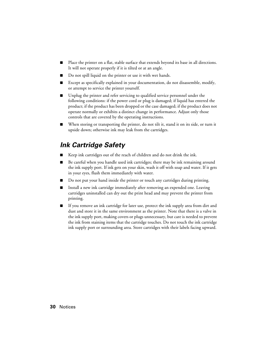 Ink cartridge safety | Epson WorkForce 40 Series User Manual | Page 30 / 36