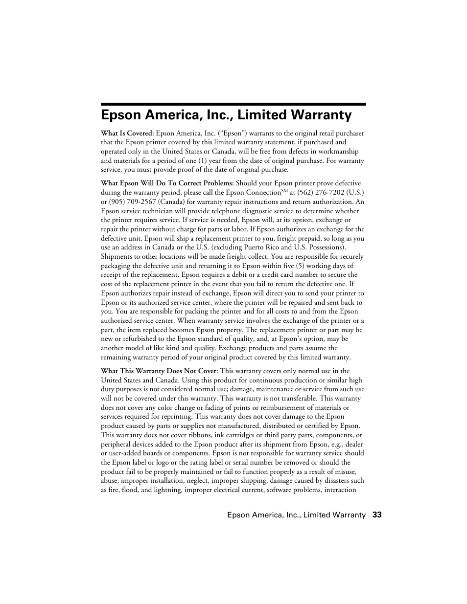 Epson america, inc., limited warranty, Warranty | Epson WorkForce 40 Series User Manual | Page 33 / 36