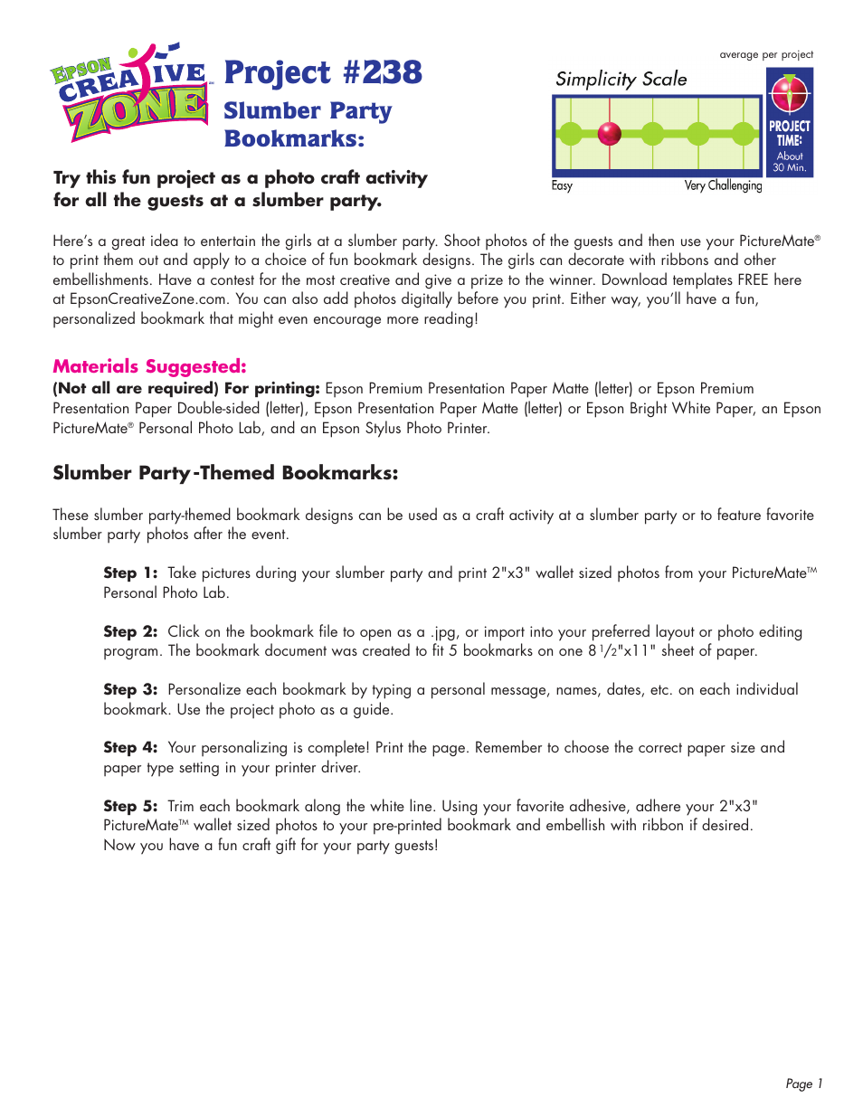 Epson PictureMate 238 User Manual | 1 page