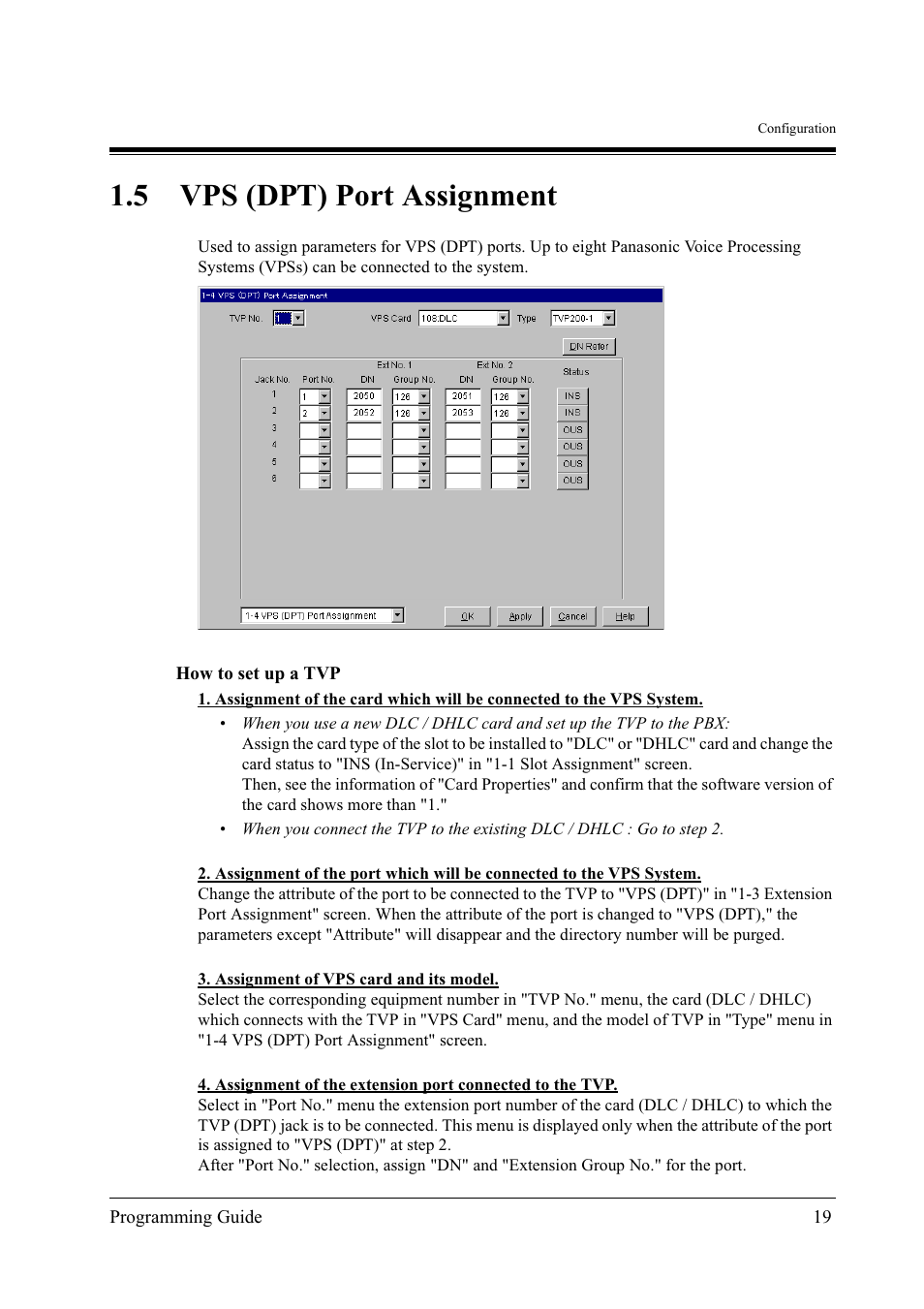 5vps (dpt) port assignment, Vps (dpt) port assignment, 5 vps (dpt) port assignment | Panasonic KX-TD500 User Manual | Page 19 / 394