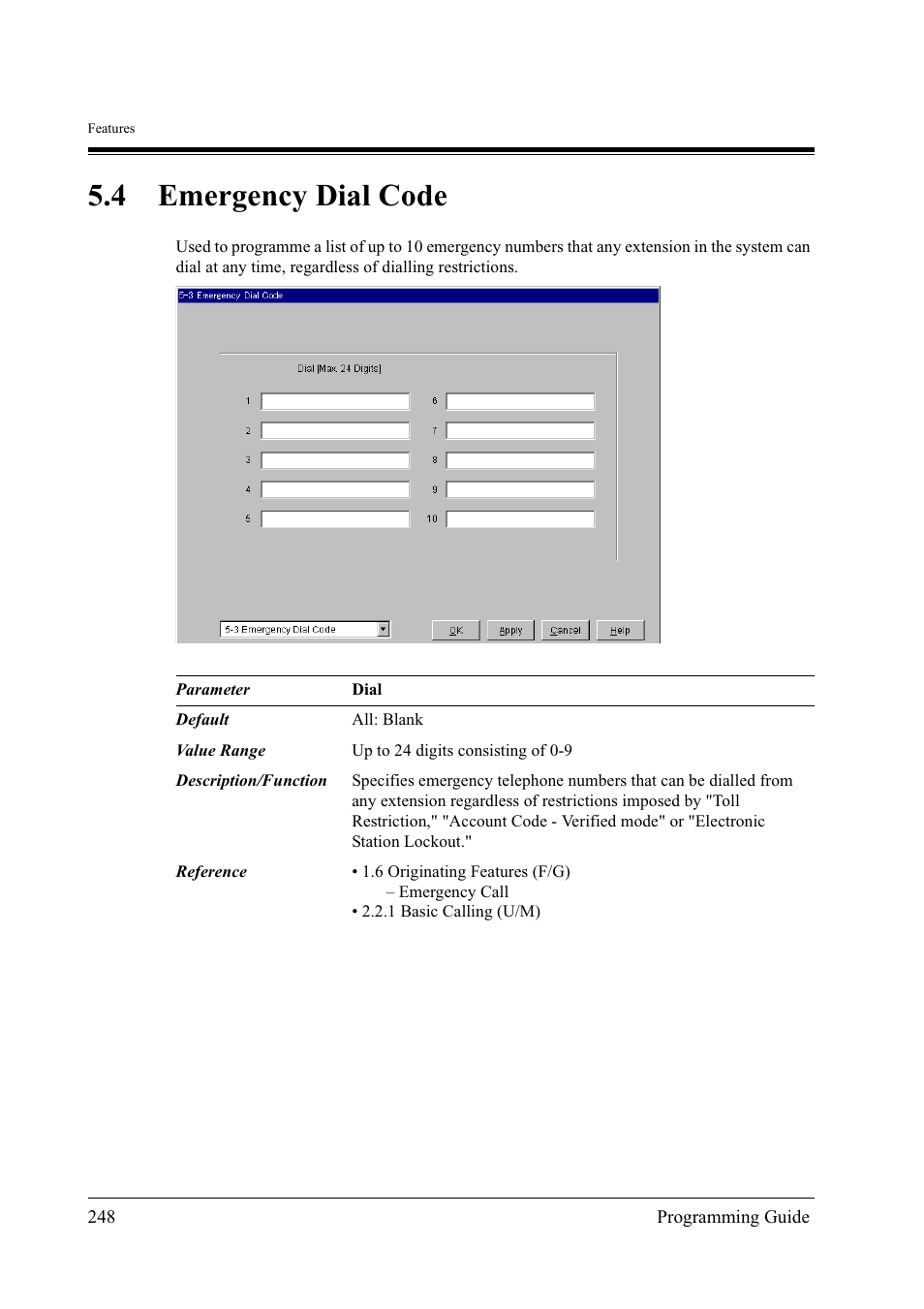 4emergency dial code, 4 emergency dial code | Panasonic KX-TD500 User Manual | Page 248 / 394