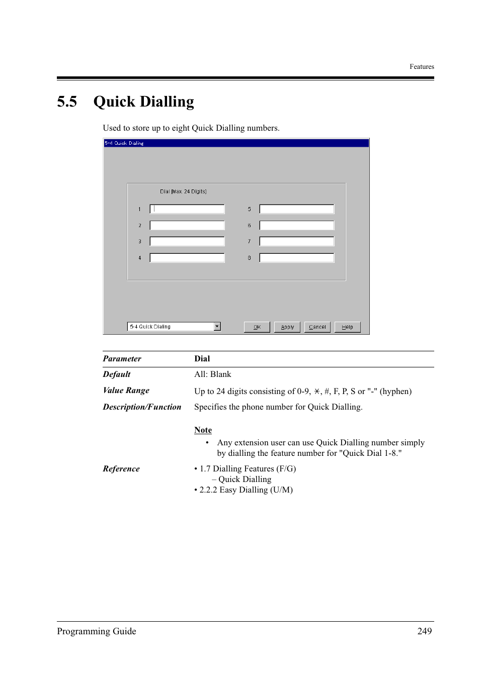 5quick dialling, 5 quick dialling | Panasonic KX-TD500 User Manual | Page 249 / 394